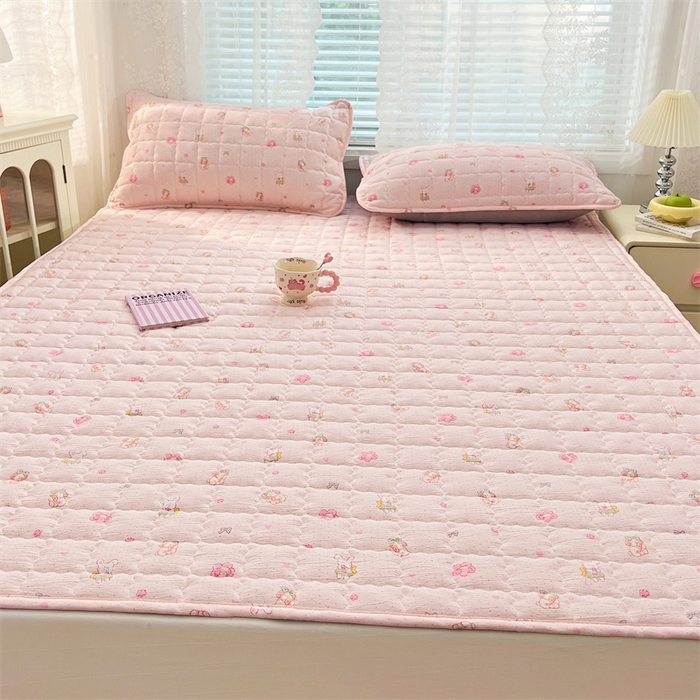 91家纺网 家纺一手货源 找家纺 梦舒羽 2025新款云感双层纱夹棉床褥床护垫床垫保护垫学生宿舍专用三件套 花田小兔