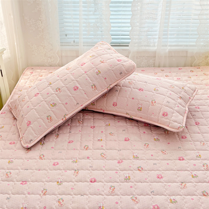 91家纺网 家纺一手货源 找家纺 梦舒羽 2025新款云感双层纱夹棉床褥床护垫床垫保护垫学生宿舍专用三件套 花田小兔