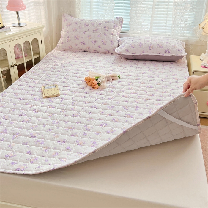 91家纺网 家纺一手货源 找家纺 梦舒羽 2025新款云感双层纱夹棉床褥床护垫床垫保护垫学生宿舍专用三件套 紫薇花园