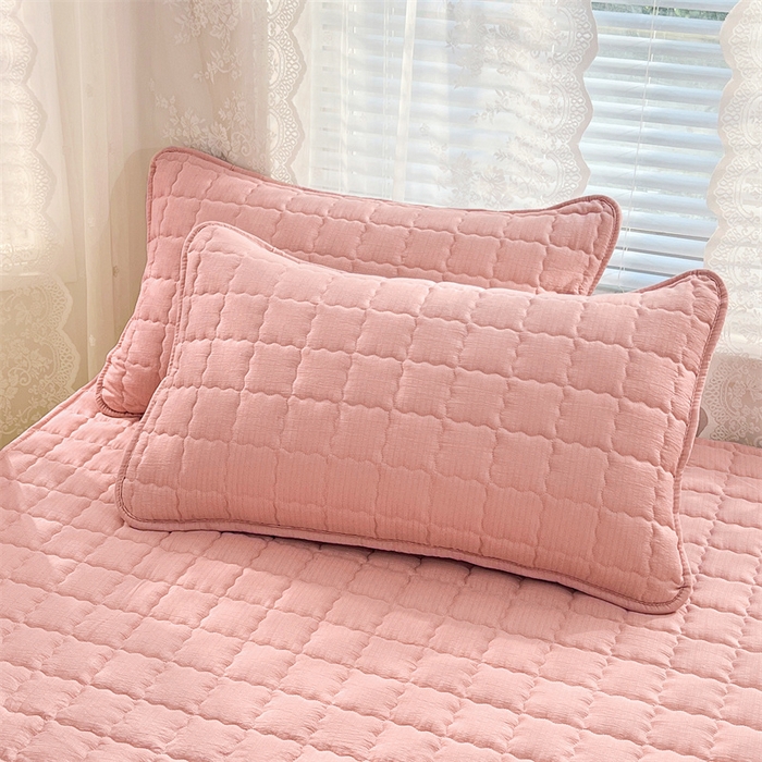 91家纺网 家纺一手货源 找家纺 梦舒羽 2025新款云感双层纱夹棉床褥床护垫床垫保护垫学生宿舍专用三件套 告白粉