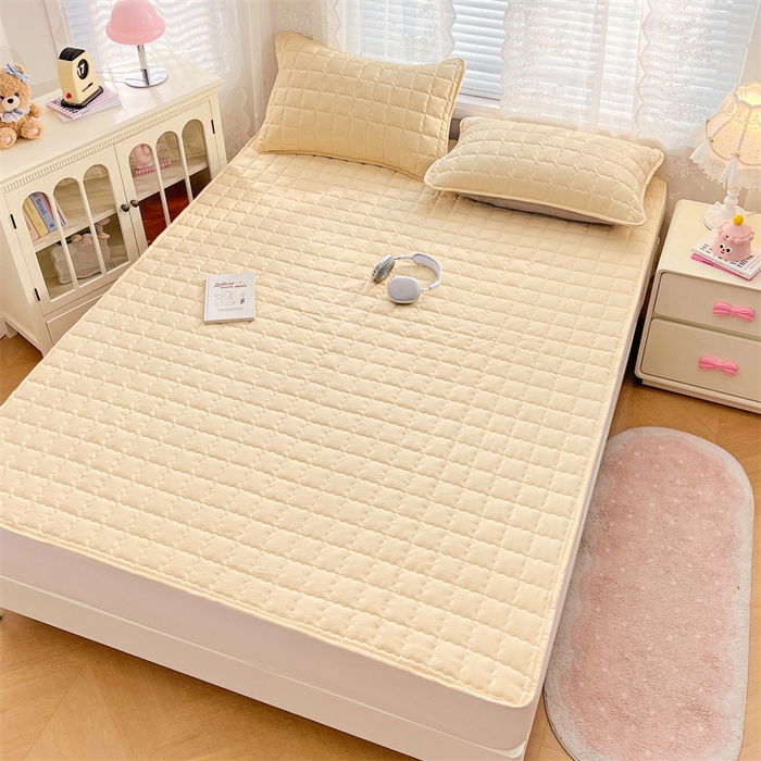 91家纺网 家纺一手货源 找家纺 梦舒羽 2025新款云感双层纱夹棉床褥床护垫床垫保护垫学生宿舍专用三件套 奶酪黄