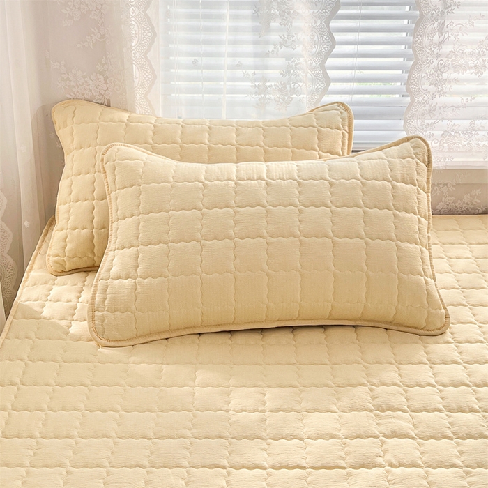 91家纺网 家纺一手货源 找家纺 梦舒羽 2025新款云感双层纱夹棉床褥床护垫床垫保护垫学生宿舍专用三件套 奶酪黄