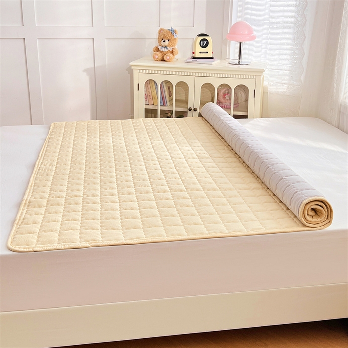 91家纺网 家纺一手货源 找家纺 梦舒羽 2025新款云感双层纱夹棉床褥床护垫床垫保护垫学生宿舍专用三件套 奶酪黄