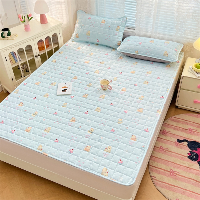 91家纺网 家纺一手货源 找家纺 梦舒羽 2025新款云感双层纱夹棉床褥床护垫床垫保护垫学生宿舍专用三件套 甜心小狗