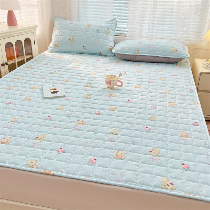 91家纺网 家纺一手货源 找家纺 梦舒羽 2025新款云感双层纱夹棉床褥床护垫床垫保护垫学生宿舍专用三件套 甜心小狗