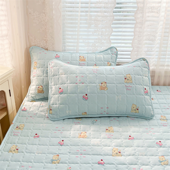 91家纺网 家纺一手货源 找家纺 梦舒羽 2025新款云感双层纱夹棉床褥床护垫床垫保护垫学生宿舍专用三件套 甜心小狗