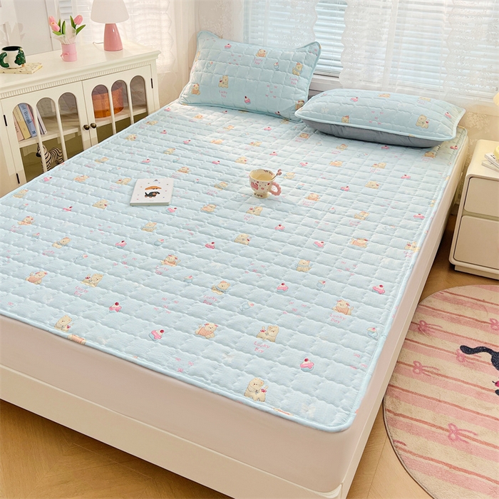 91家纺网 家纺一手货源 找家纺 梦舒羽 2025新款云感双层纱夹棉床褥床护垫床垫保护垫学生宿舍专用三件套 甜心小狗