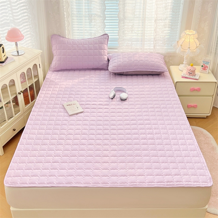 91家纺网 家纺一手货源 找家纺 梦舒羽 2025新款云感双层纱夹棉床褥床护垫床垫保护垫学生宿舍专用三件套 暮山紫