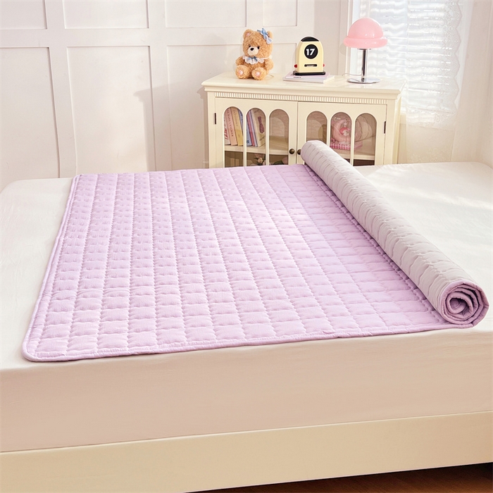 91家纺网 家纺一手货源 找家纺 梦舒羽 2025新款云感双层纱夹棉床褥床护垫床垫保护垫学生宿舍专用三件套 暮山紫