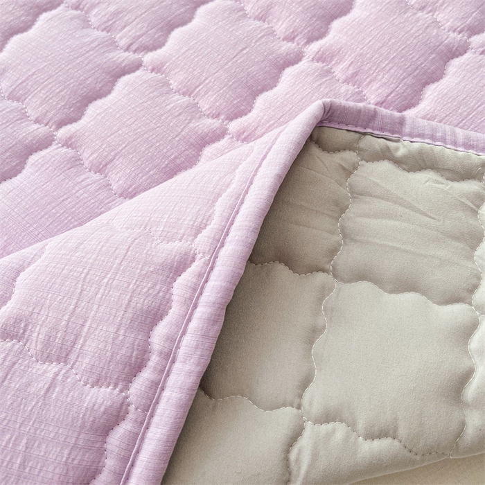 91家纺网 家纺一手货源 找家纺 梦舒羽 2025新款云感双层纱夹棉床褥床护垫床垫保护垫学生宿舍专用三件套 暮山紫