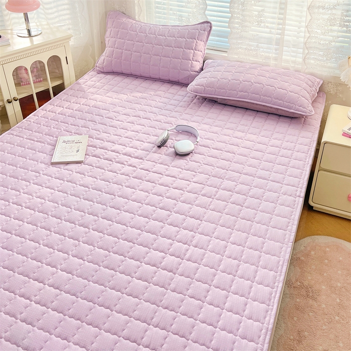 91家纺网 家纺一手货源 找家纺 梦舒羽 2025新款云感双层纱夹棉床褥床护垫床垫保护垫学生宿舍专用三件套 暮山紫