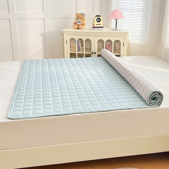 91家纺网 家纺一手货源 找家纺 梦舒羽 2025新款云感双层纱夹棉床褥床护垫床垫保护垫学生宿舍专用三件套 夏日蓝