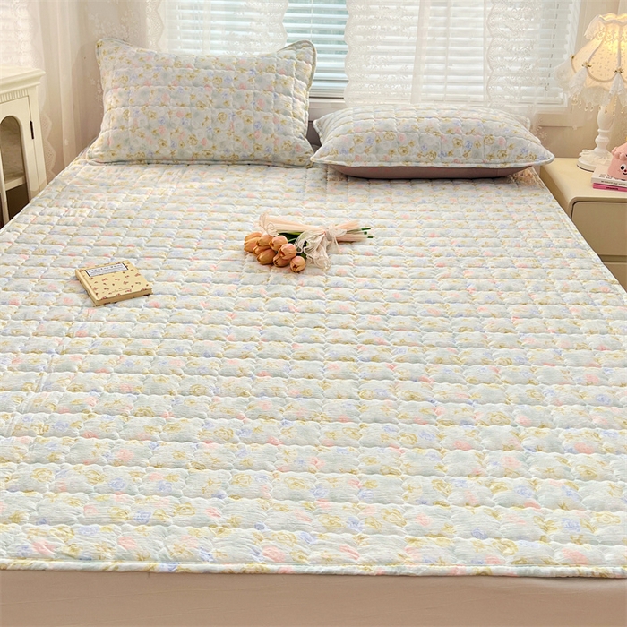 91家纺网 家纺一手货源 找家纺 圣比熊 2025新款云感双层纱夹棉床褥床护垫床垫保护垫学生宿舍专用三件套 春日初见