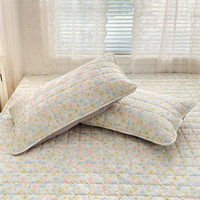 91家纺网 家纺一手货源 找家纺 圣比熊 2025新款云感双层纱夹棉床褥床护垫床垫保护垫学生宿舍专用三件套 春日初见