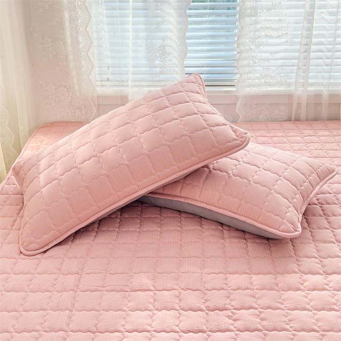 91家纺网 家纺一手货源 找家纺 圣比熊 2025新款云感双层纱夹棉床褥床护垫床垫保护垫学生宿舍专用三件套 告白粉