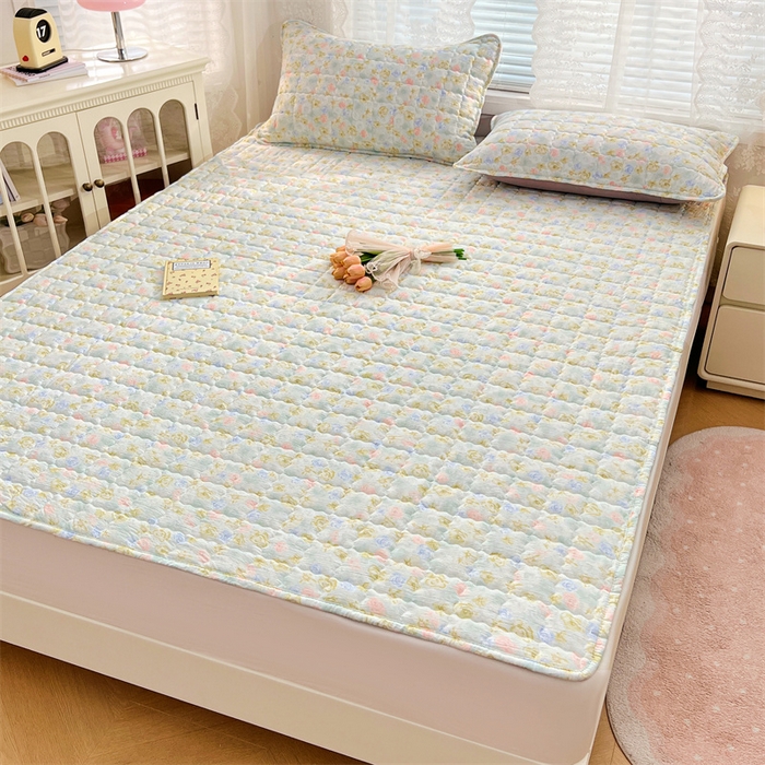 91家纺网 家纺一手货源 找家纺 圣比熊 2025新款云感双层纱夹棉床褥床护垫床垫保护垫学生宿舍专用三件套 春日初见