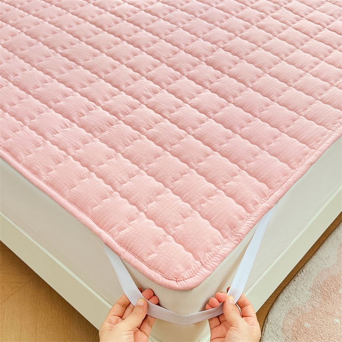 91家纺网 家纺一手货源 找家纺 圣比熊 2025新款云感双层纱夹棉床褥床护垫床垫保护垫学生宿舍专用三件套 告白粉