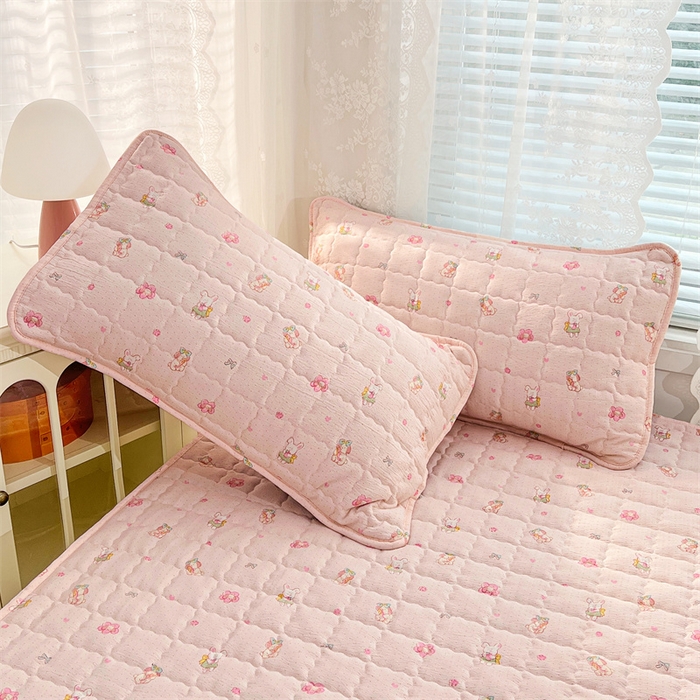 91家纺网 家纺一手货源 找家纺 圣比熊 2025新款云感双层纱夹棉床褥床护垫床垫保护垫学生宿舍专用三件套 花田小兔