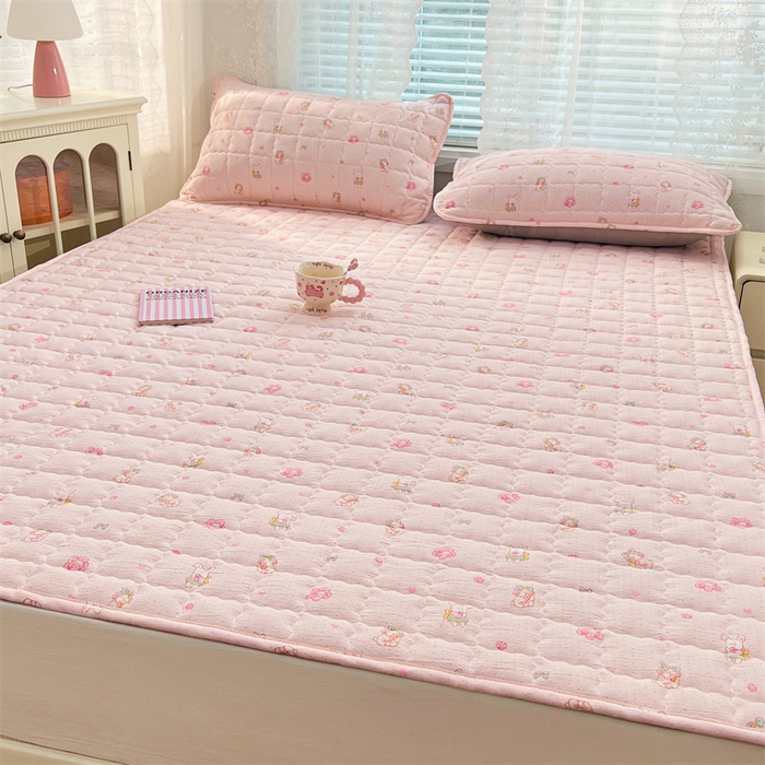 91家纺网 家纺一手货源 找家纺 圣比熊 2025新款云感双层纱夹棉床褥床护垫床垫保护垫学生宿舍专用三件套 花田小兔