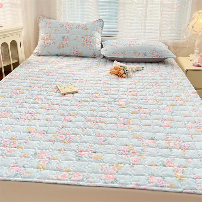 91家纺网 家纺一手货源 找家纺 圣比熊 2025新款云感双层纱夹棉床褥床护垫床垫保护垫学生宿舍专用三件套 繁花入梦