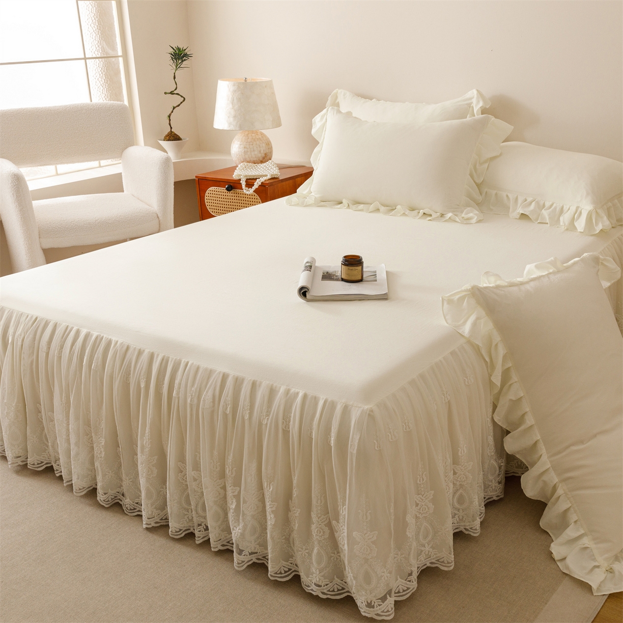 91家纺网 家纺一手货源 找家纺 （总）好儿喜家纺2025新款A类水洗棉床裙三件套-漫绮系列