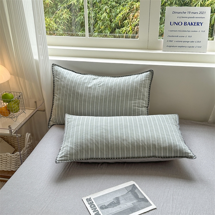 91家纺网 家纺一手货源 找家纺 晚依家纺 2025新款A类全棉色织水洗棉被套单件格子条纹四件套学生宿舍被罩三件套定制定做 乐事-绿灰