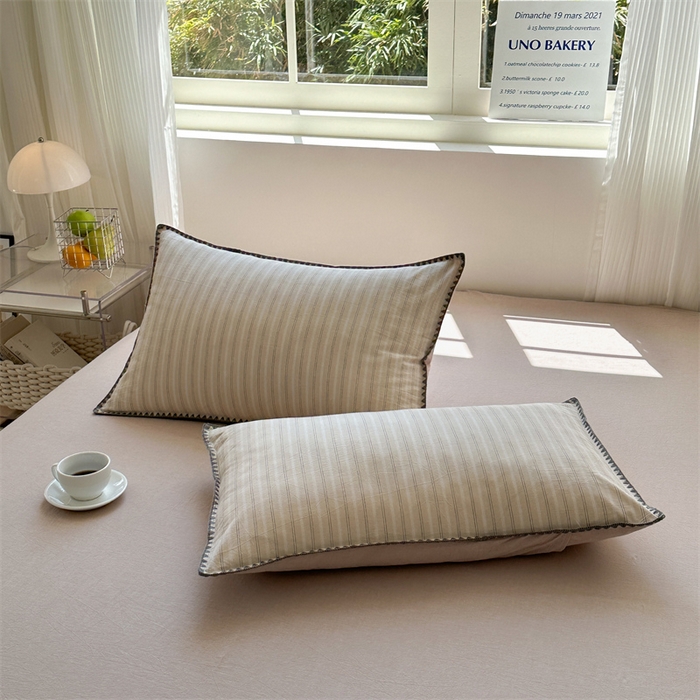 91家纺网 家纺一手货源 找家纺 晚依家纺 2025新款A类全棉色织水洗棉被套单件格子条纹四件套学生宿舍被罩三件套定制定做 乐事-米杏