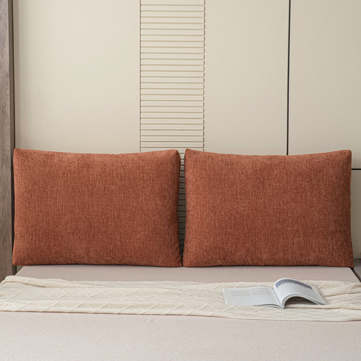 91家纺网 家纺一手货源 找家纺 美达人 2025新款珍珠棉雪尼尔立体面包靠背床头靠垫大靠背沙发抱枕飘窗阳台靠枕 雪尼尔-立体面包-云橙