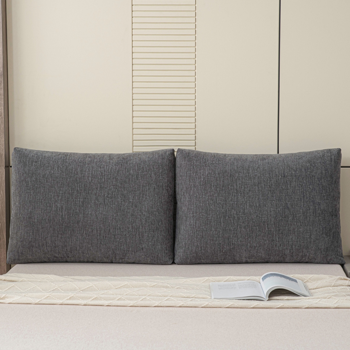 91家纺网 家纺一手货源 找家纺 美达人 2025新款珍珠棉雪尼尔立体面包靠背床头靠垫大靠背沙发抱枕飘窗阳台靠枕 雪尼尔-立体面包-炭黑