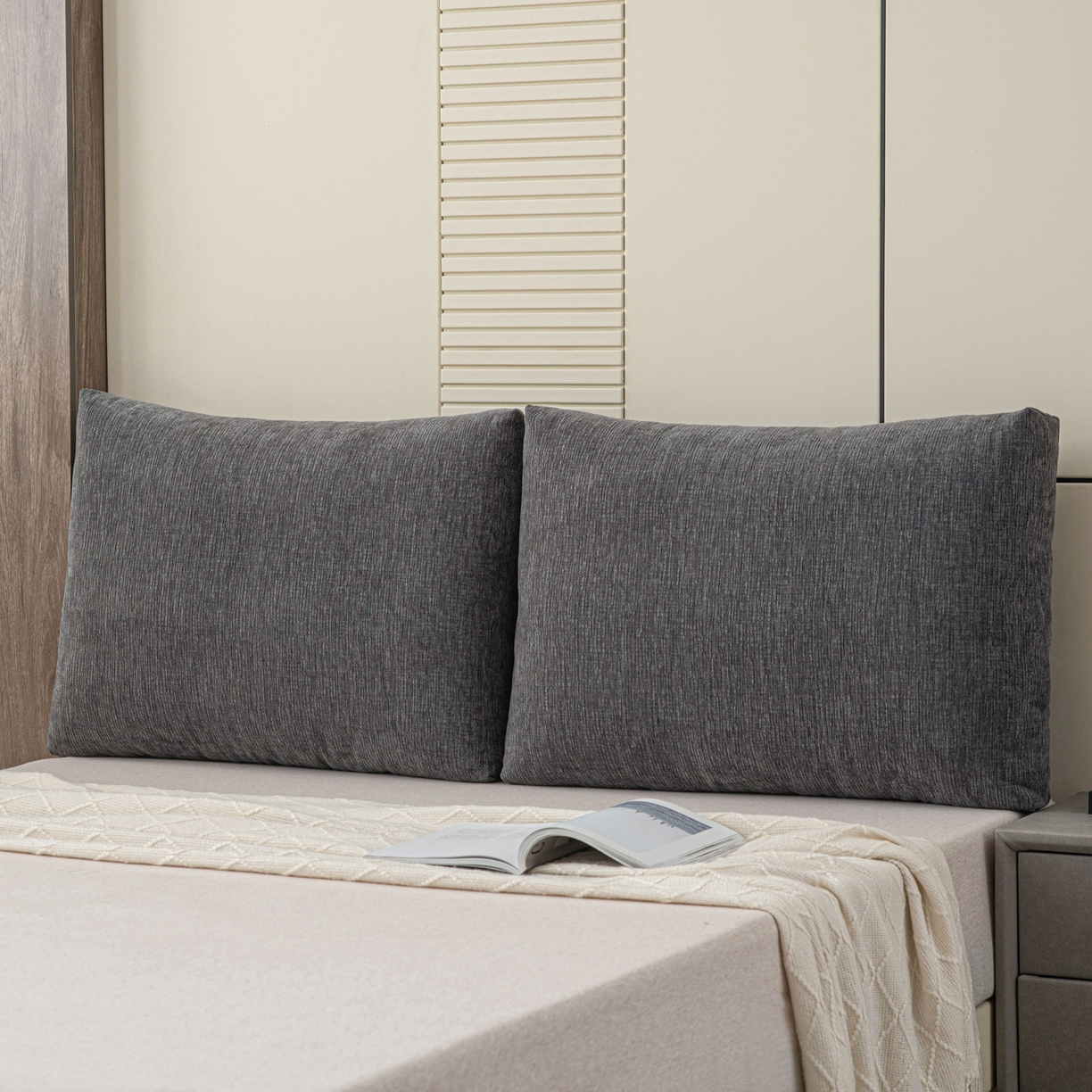 91家纺网 家纺一手货源 找家纺 美达人 2025新款珍珠棉雪尼尔立体面包靠背床头靠垫大靠背沙发抱枕飘窗阳台靠枕 雪尼尔-立体面包-炭黑