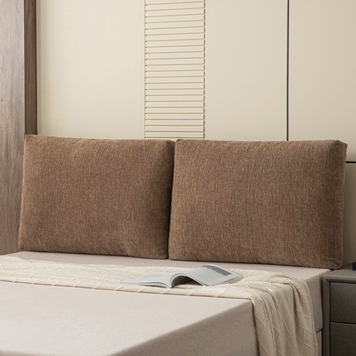 91家纺网 家纺一手货源 找家纺 美达人 2025新款珍珠棉雪尼尔立体面包靠背床头靠垫大靠背沙发抱枕飘窗阳台靠枕 雪尼尔-立体面包-棕咖