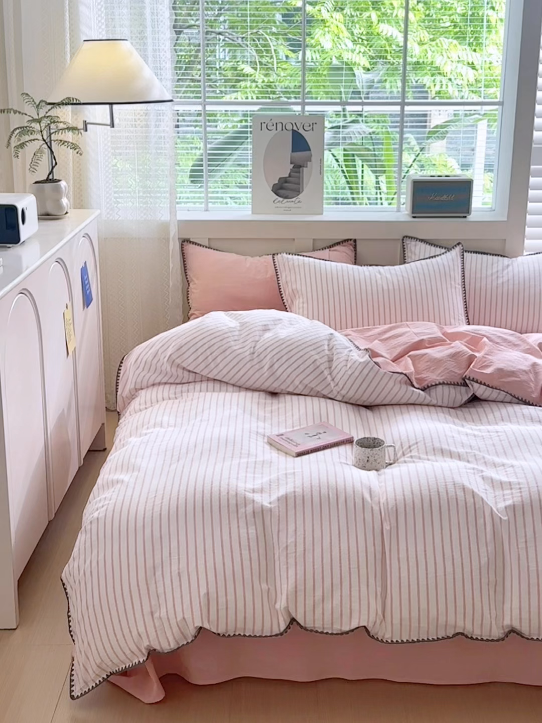 91家纺网 家纺一手货源 找家纺 晚依家纺 2025新款A类全棉色织水洗棉被套单件格子条纹四件套学生宿舍被罩三件套定制定做 诺言-粉