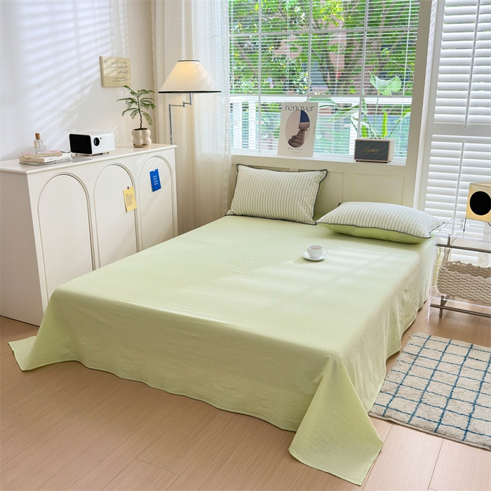 91家纺网 家纺一手货源 找家纺 晚依家纺 2025新款A类全棉色织水洗棉被套单件格子条纹四件套学生宿舍被罩三件套定制定做 诺言-绿