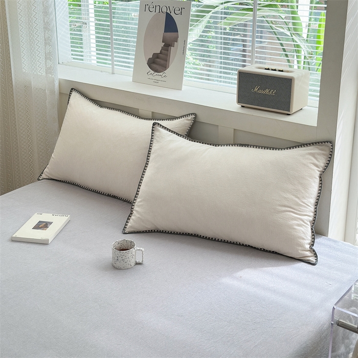 91家纺网 家纺一手货源 找家纺 晚依家纺 2025新款A类全棉色织水洗棉被套单件格子条纹四件套学生宿舍被罩三件套定制定做 时光-米灰