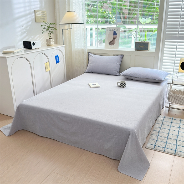 91家纺网 家纺一手货源 找家纺 晚依家纺 2025新款A类全棉色织水洗棉被套单件格子条纹四件套学生宿舍被罩三件套定制定做 星语-浅灰