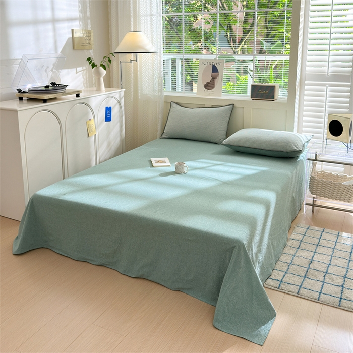 91家纺网 家纺一手货源 找家纺 晚依家纺 2025新款A类全棉色织水洗棉被套单件格子条纹四件套学生宿舍被罩三件套定制定做 遇见-草绿