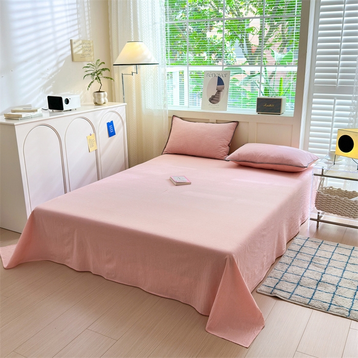 91家纺网 家纺一手货源 找家纺 晚依家纺 2025新款A类全棉色织水洗棉被套单件格子条纹四件套学生宿舍被罩三件套定制定做 遇见-蜜粉