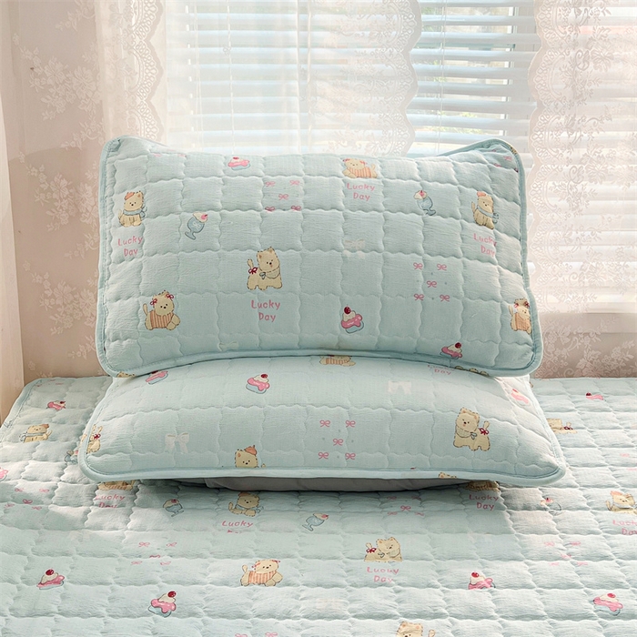 91家纺网 家纺一手货源 找家纺 圣比熊 2025新款云感双层纱夹棉枕套宿舍单人枕芯套一对装加厚枕头套 甜心小狗