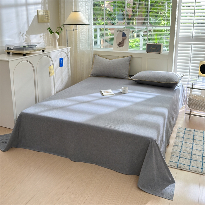 91家纺网 家纺一手货源 找家纺 晚依家纺 2025新款A类全棉色织水洗棉被套单件格子条纹四件套学生宿舍被罩三件套定制定做 遇见-中灰