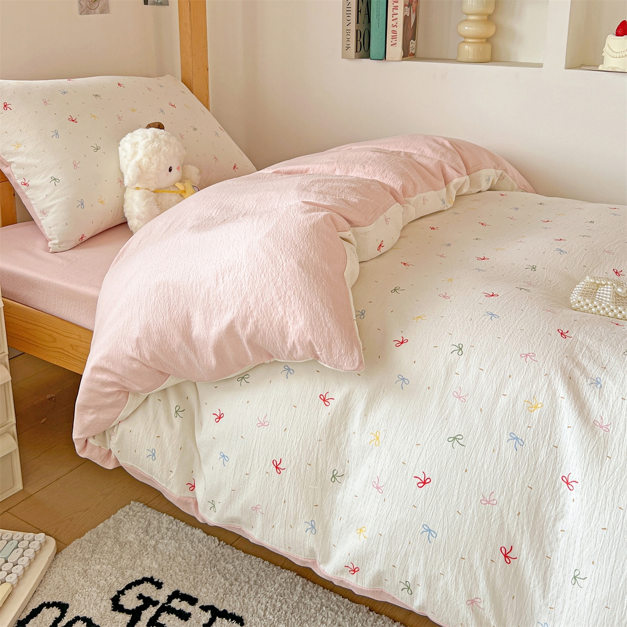 91家纺网 家纺一手货源 找家纺 （总）名兮家居 2025新款皱皱棉学生床宿舍上下铺三件套六件套