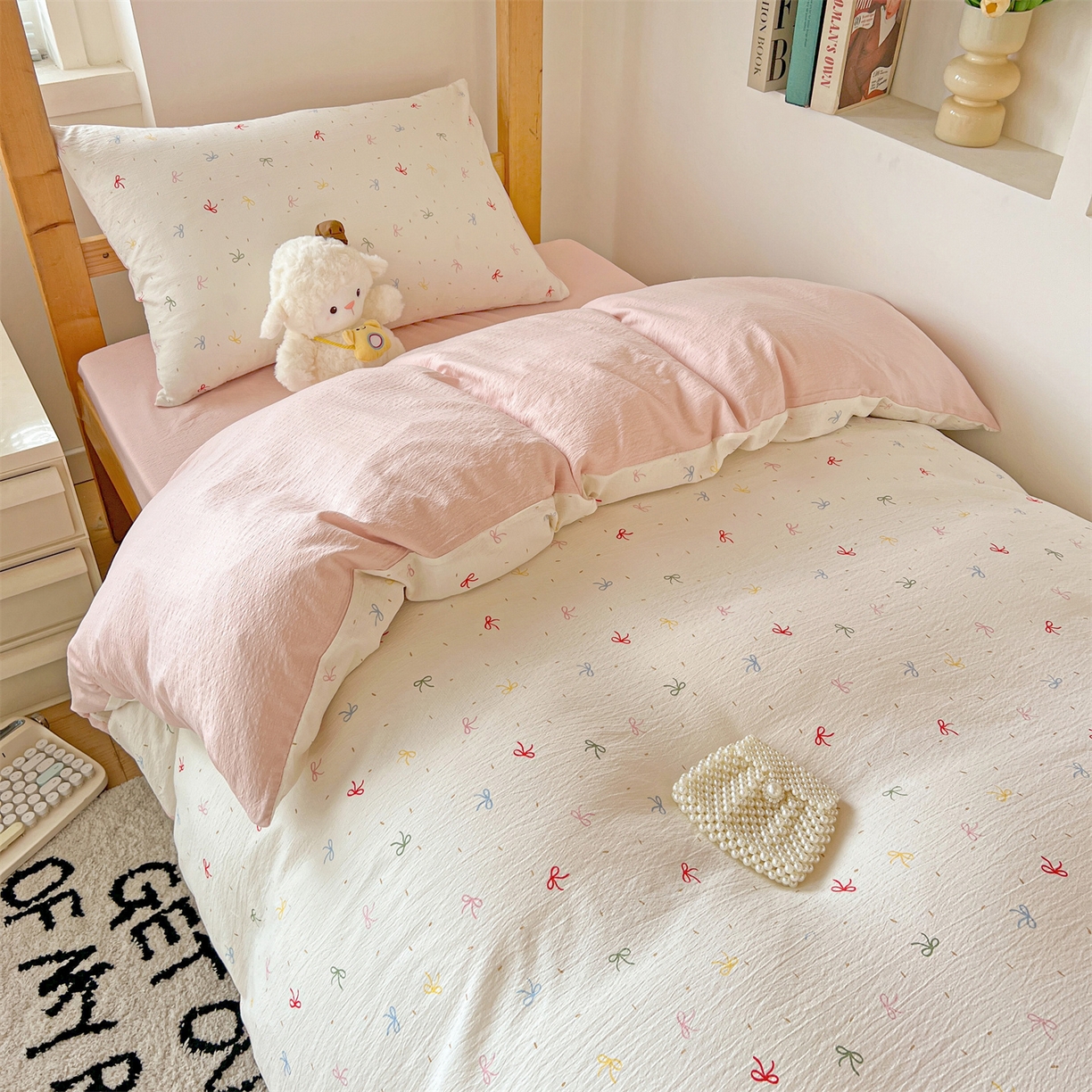 91家纺网 家纺一手货源 找家纺 （总）名兮家居 2025新款皱皱棉学生床宿舍上下铺三件套六件套