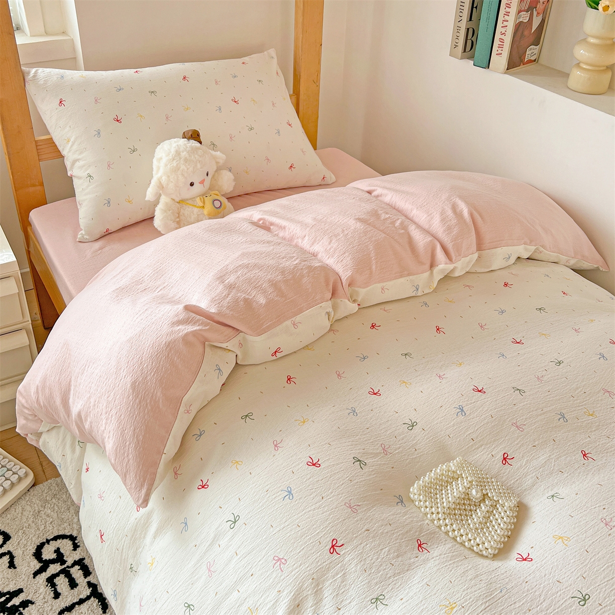 91家纺网 家纺一手货源 找家纺 （总）名兮家居 2025新款皱皱棉学生床宿舍上下铺三件套六件套