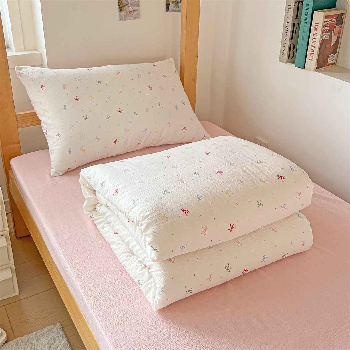 91家纺网 家纺一手货源 找家纺 （总）名兮家居 2025新款皱皱棉学生床宿舍上下铺三件套六件套