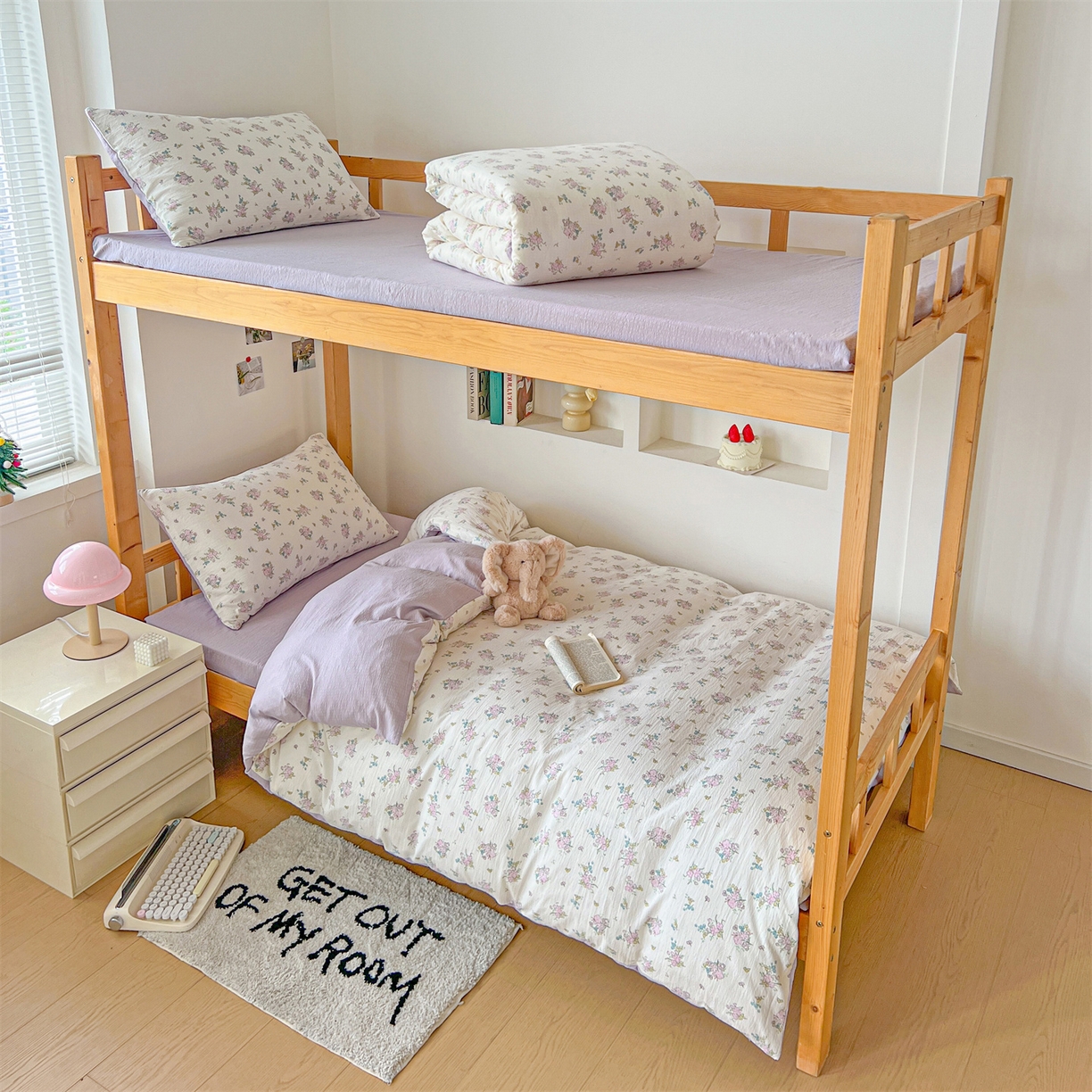 91家纺网 家纺一手货源 找家纺 名兮家居 2025新款皱皱棉学生床宿舍上下铺三件套六件套 花千朵