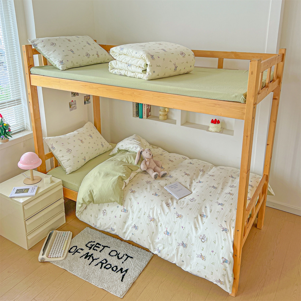 91家纺网 家纺一手货源 找家纺 名兮家居 2025新款皱皱棉学生床宿舍上下铺三件套六件套 音乐家