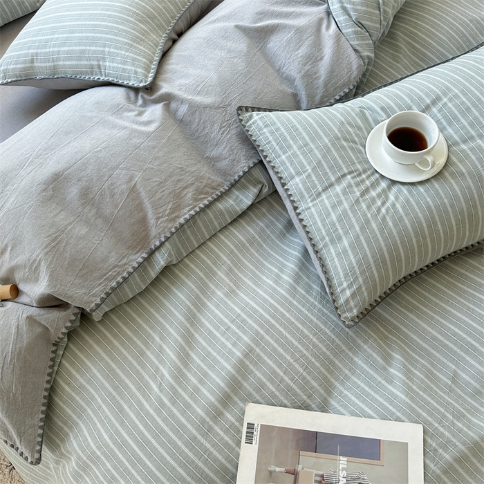 91家纺网 家纺一手货源 找家纺 （总）晚依家纺 2025新款A类全棉色织水洗棉被套单件格子条纹四件套学生宿舍被罩三件套定制定做