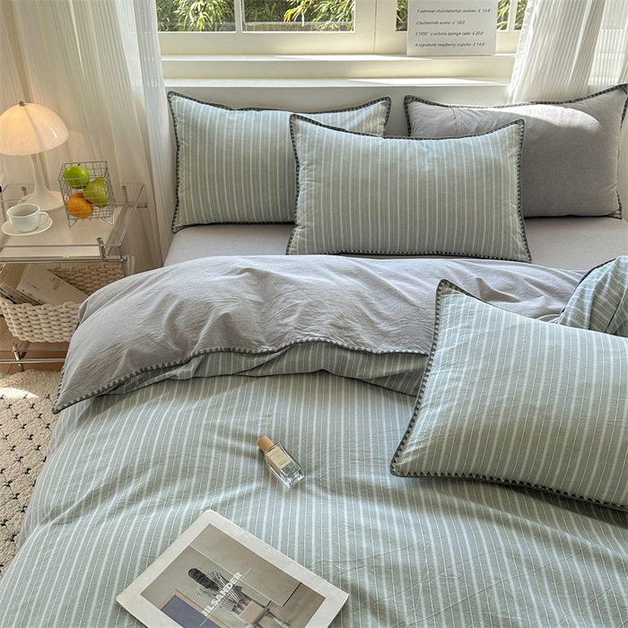 91家纺网 家纺一手货源 找家纺 （总）晚依家纺 2025新款A类全棉色织水洗棉被套单件格子条纹四件套学生宿舍被罩三件套定制定做