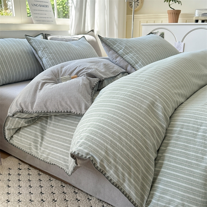 91家纺网 家纺一手货源 找家纺 （总）晚依家纺 2025新款A类全棉色织水洗棉被套单件格子条纹四件套学生宿舍被罩三件套定制定做