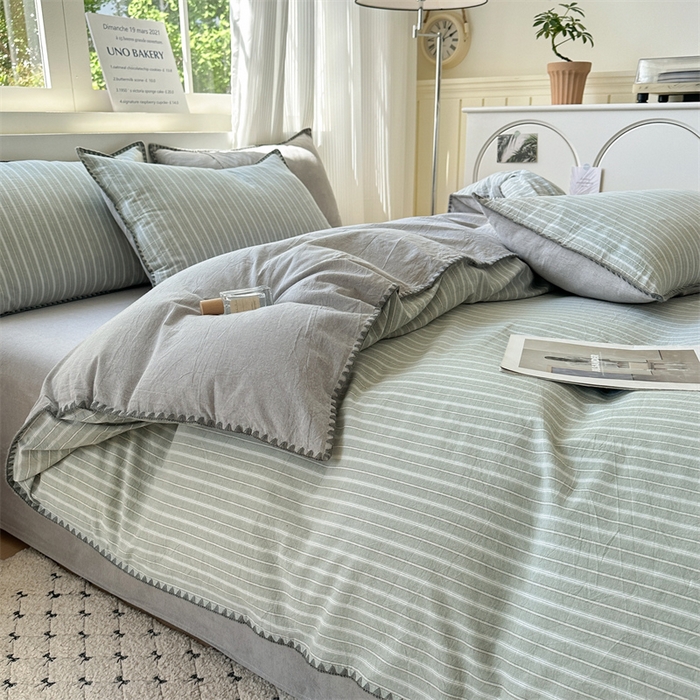 91家纺网 家纺一手货源 找家纺 （总）晚依家纺 2025新款A类全棉色织水洗棉被套单件格子条纹四件套学生宿舍被罩三件套定制定做