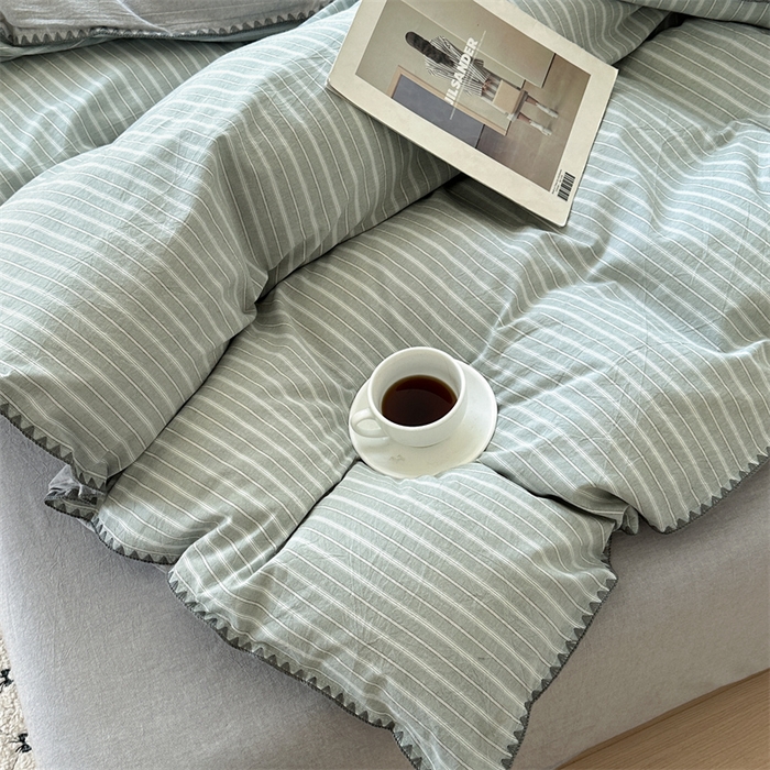 91家纺网 家纺一手货源 找家纺 （总）晚依家纺 2025新款A类全棉色织水洗棉被套单件格子条纹四件套学生宿舍被罩三件套定制定做